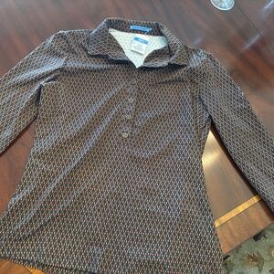 J Mclaughin Court Polo Knit Top Brown/Olive Rubik's check 3/4 sleeve Medium